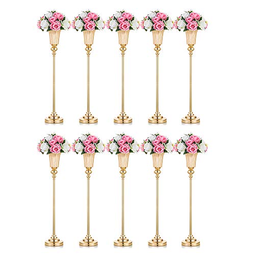 NUPTIO Gold Metal Flower Stand Set of 2 | 77.5 cm Tall Trumpet Vases for Wedding Centrepieces, Golden Anniversary, Party & Table Decorations