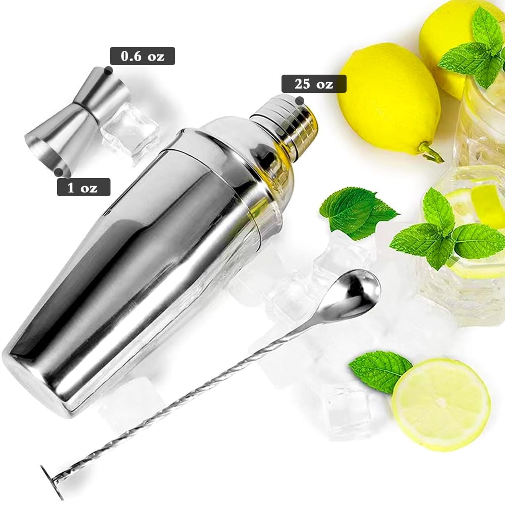 25 oz / 750 ml Stainless Steel Cocktail Shaker with Built-In Strainer