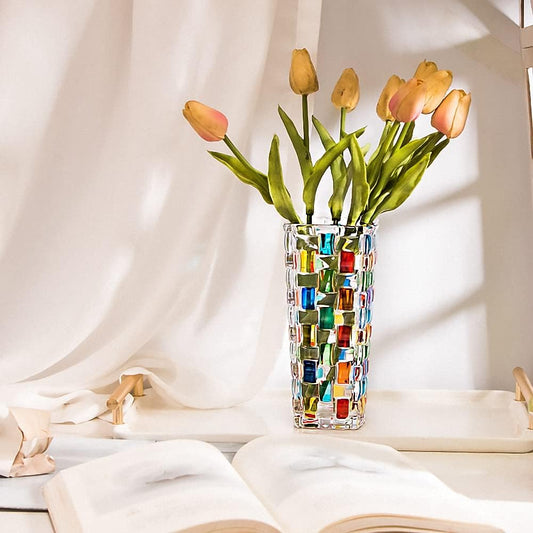 Hand-Painted Colourful Woven Glass Vase 19.5 cm | Crystal Flower Vase for Floral Arrangements, Centrepieces, Weddings & Home Decor