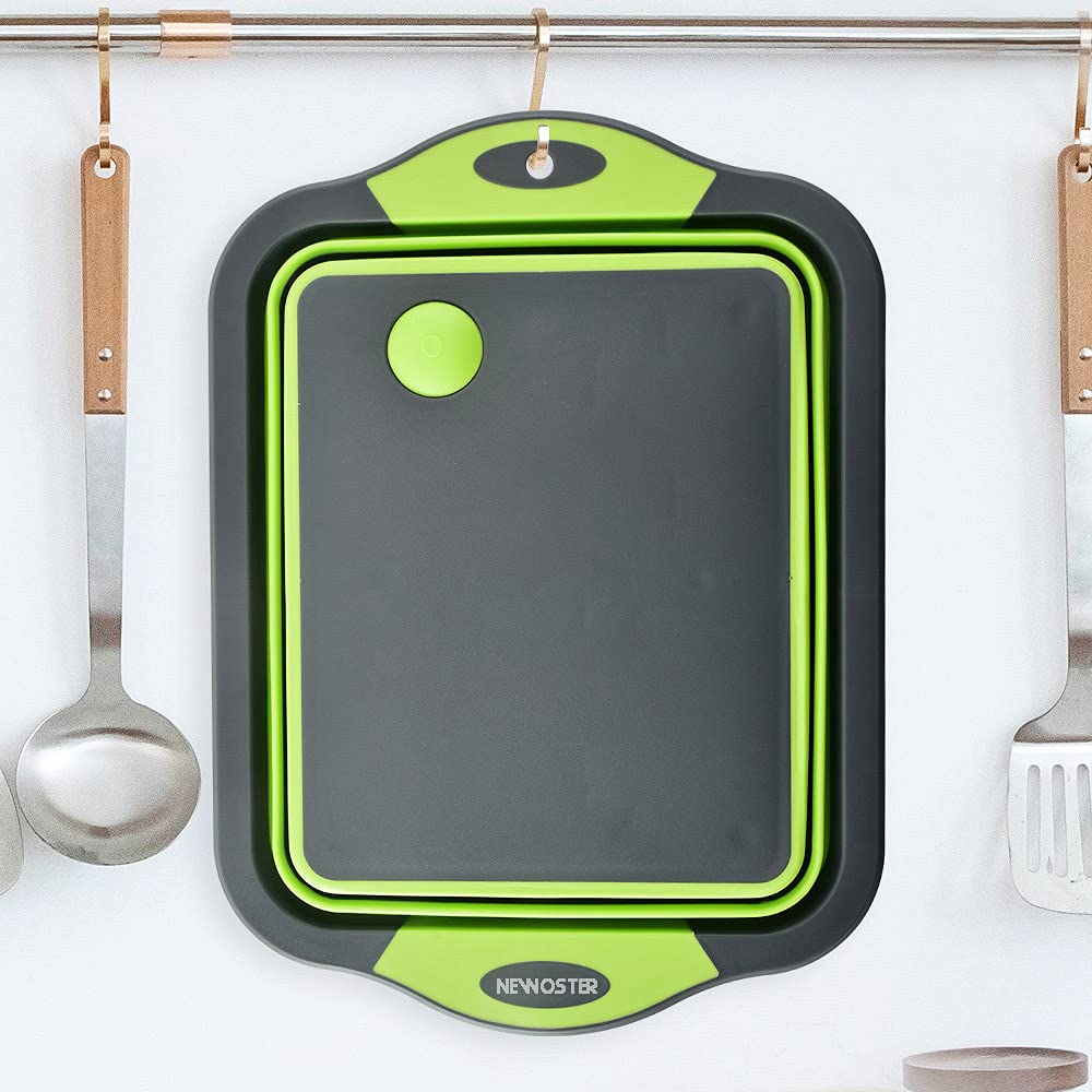 Foldable Chopping Board with Integrated Strainer – Portable Sink Draining Board for Camping & Kitchen (Green)