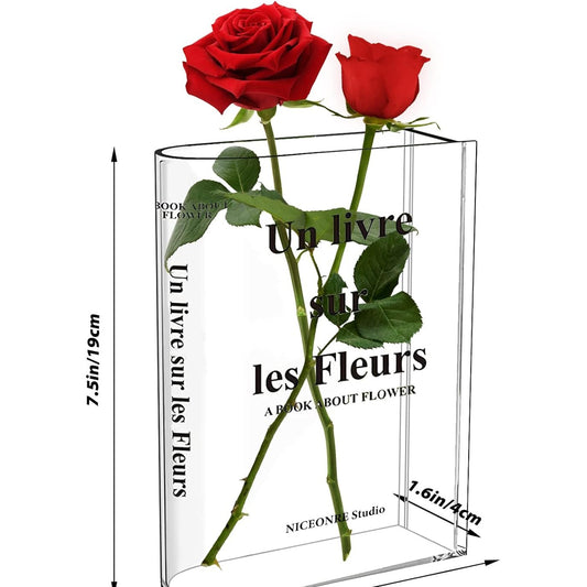 Book Vase for Flowers | Clear Acrylic Tulip Vase – Transparent Book-Shaped Vase for Floral Arrangements, Centrepieces & Home Decor