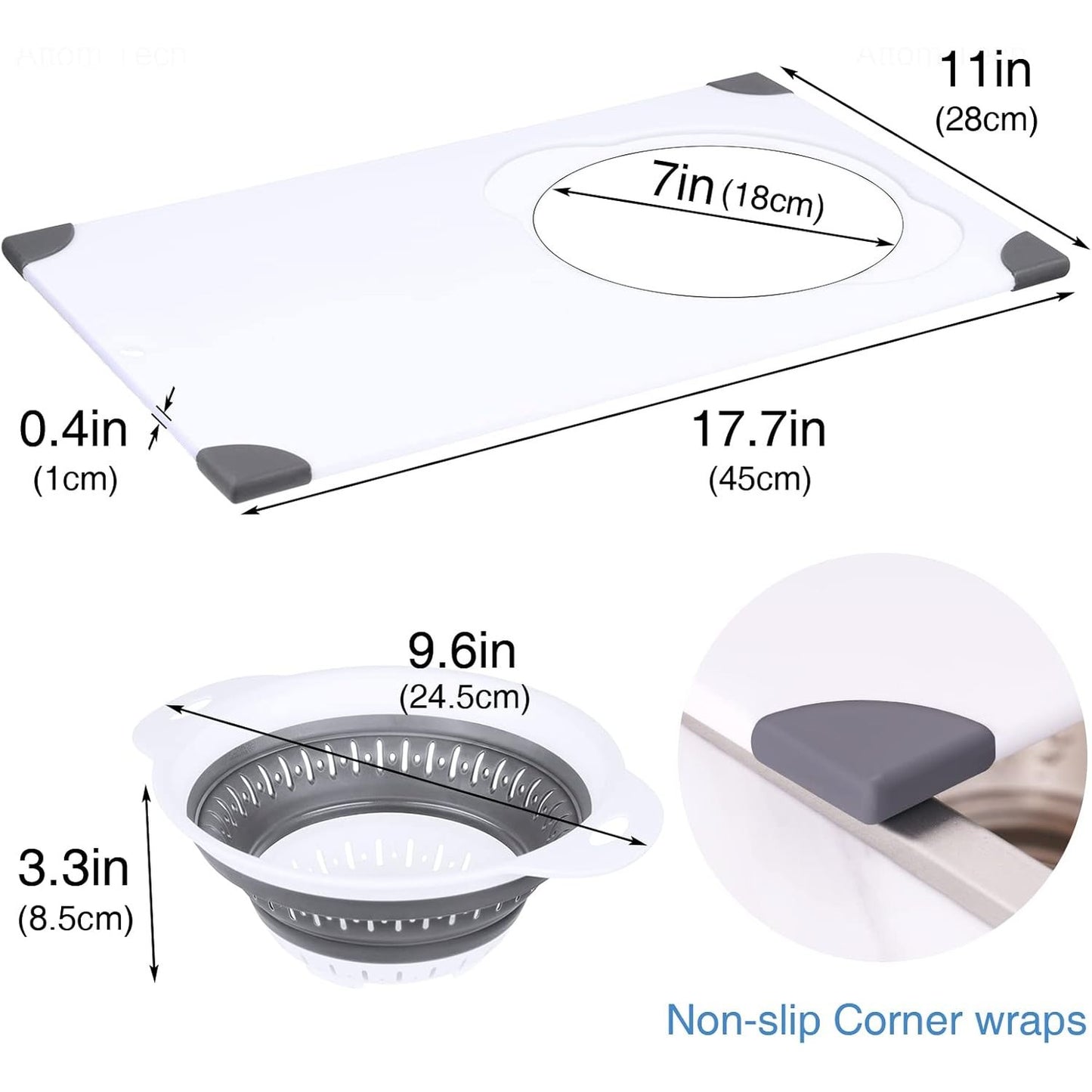 NiHome Over-the-Sink Chopping Board with Foldable Strainer – 2-in-1 Draining & Cutting Board (PP + TPR)
