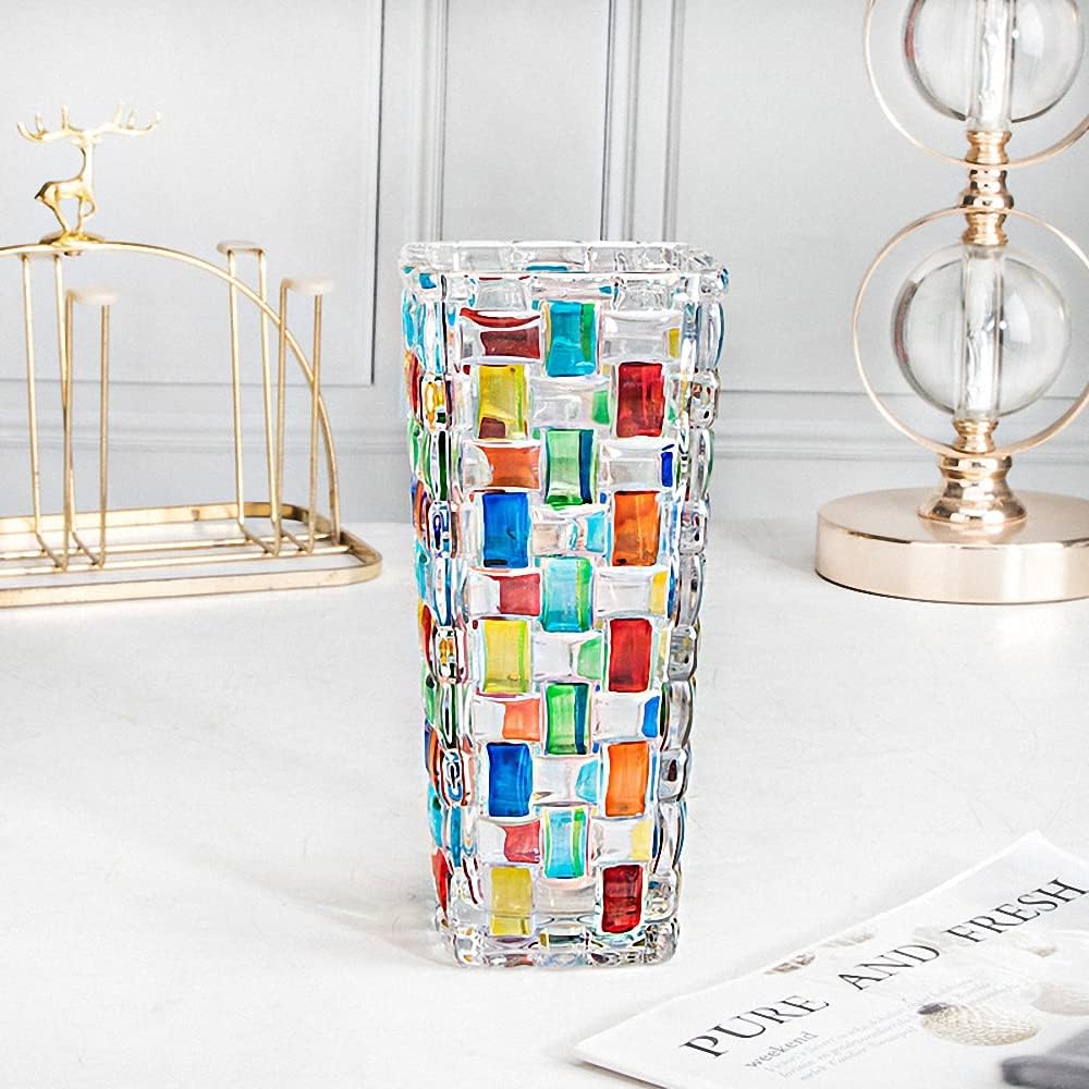Hand-Painted Colourful Woven Glass Vase 19.5 cm | Crystal Flower Vase for Floral Arrangements, Centrepieces, Weddings & Home Decor
