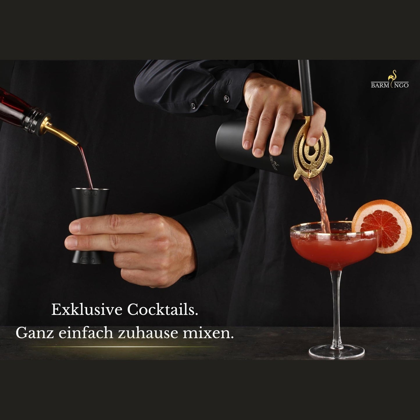 11-Piece Stainless Steel Cocktail Set with Stand – 700 ml, black