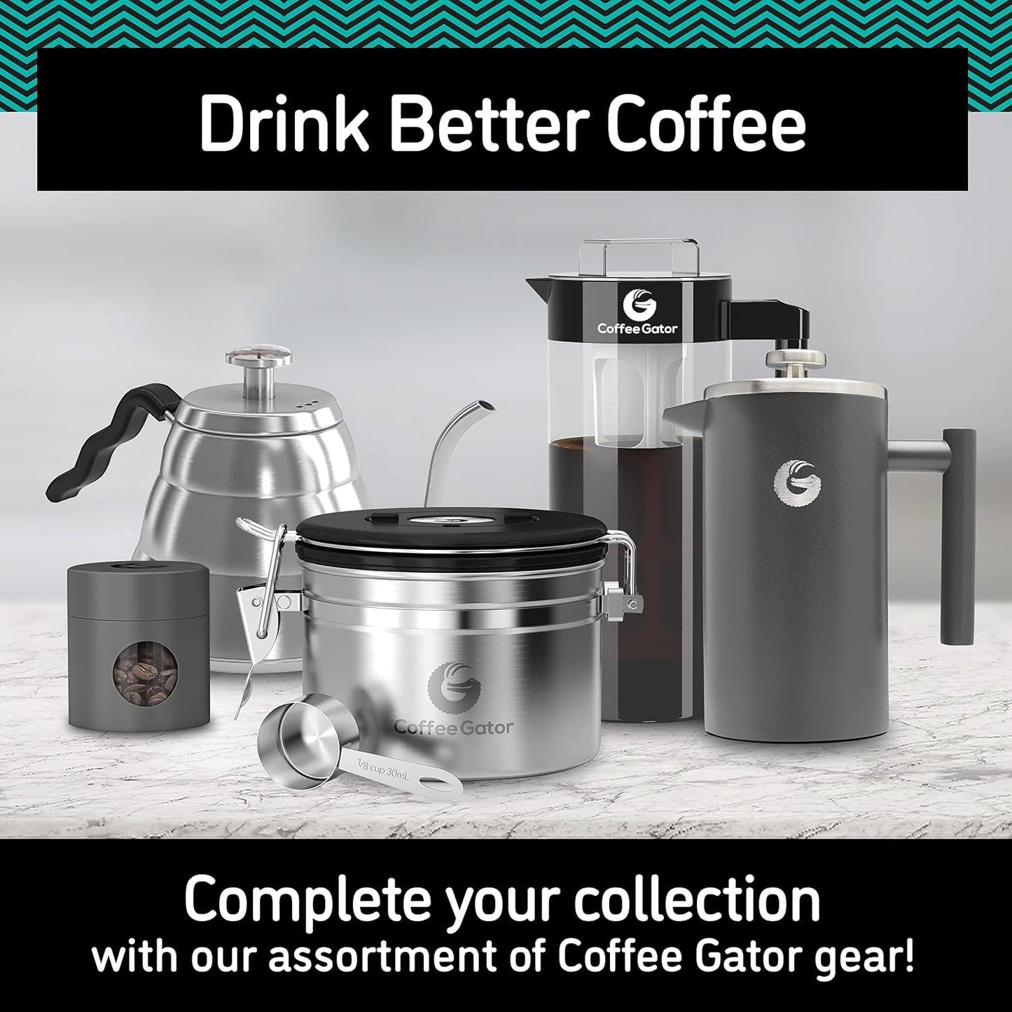 Coffee Gator French Press Coffee Maker 1L – Insulated Stainless Steel with Travel Canister