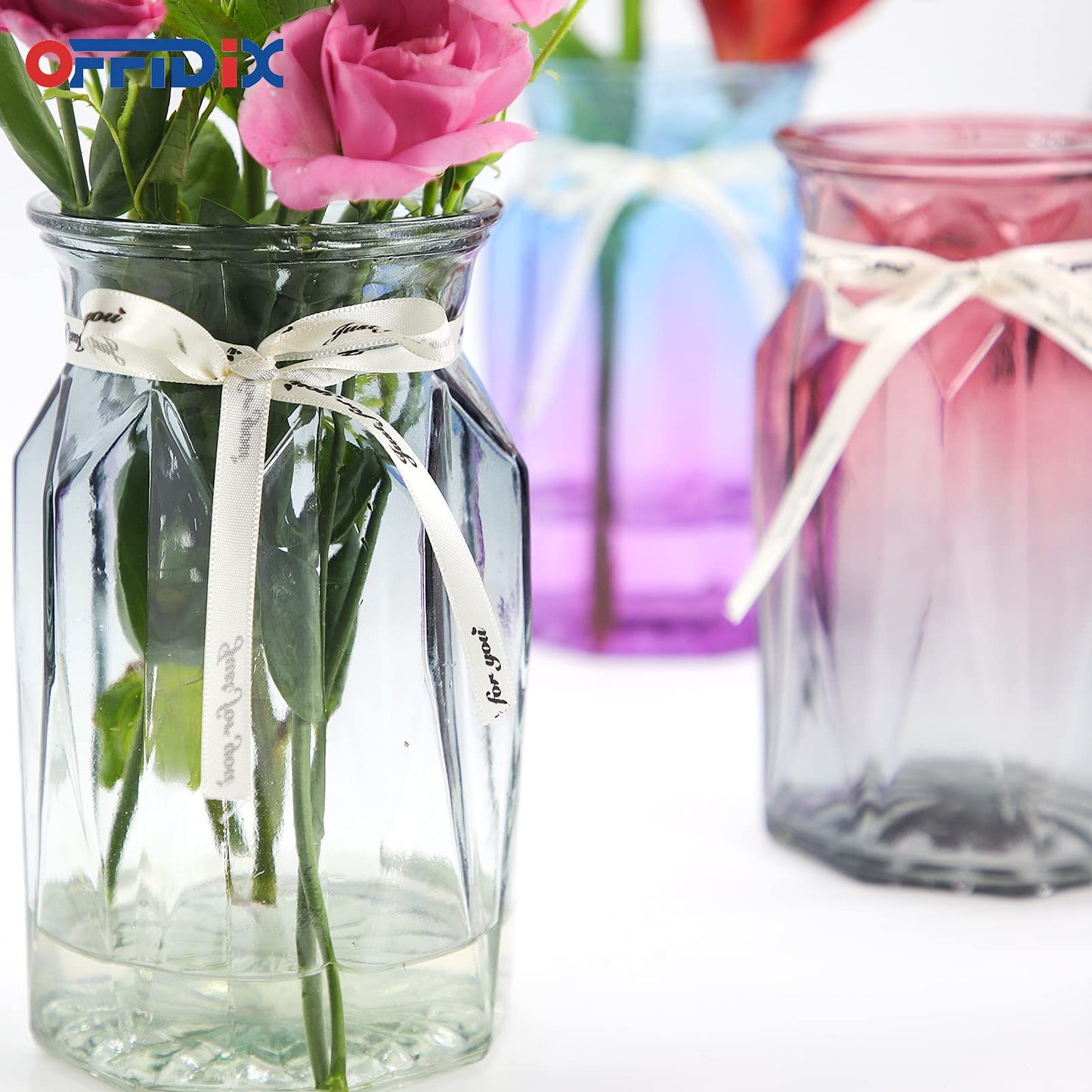 OFFIDIX Gradient Glass Vase | Multicolour Geometric Faceted Flower Vase for Weddings, Events, Floral Arrangements, Office & Home Decor