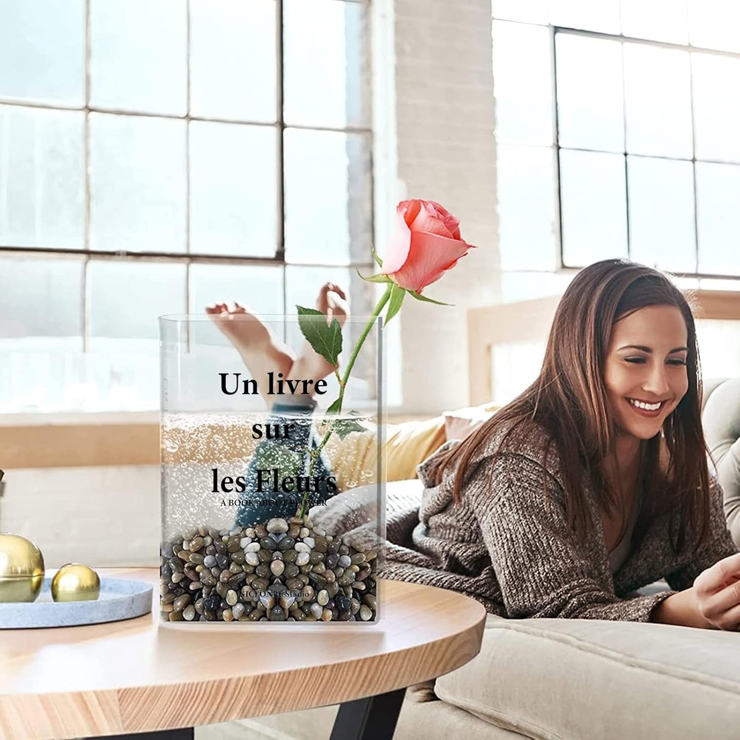 Book Vase for Flowers | Clear Acrylic Tulip Vase – Transparent Book-Shaped Vase for Floral Arrangements, Centrepieces & Home Decor