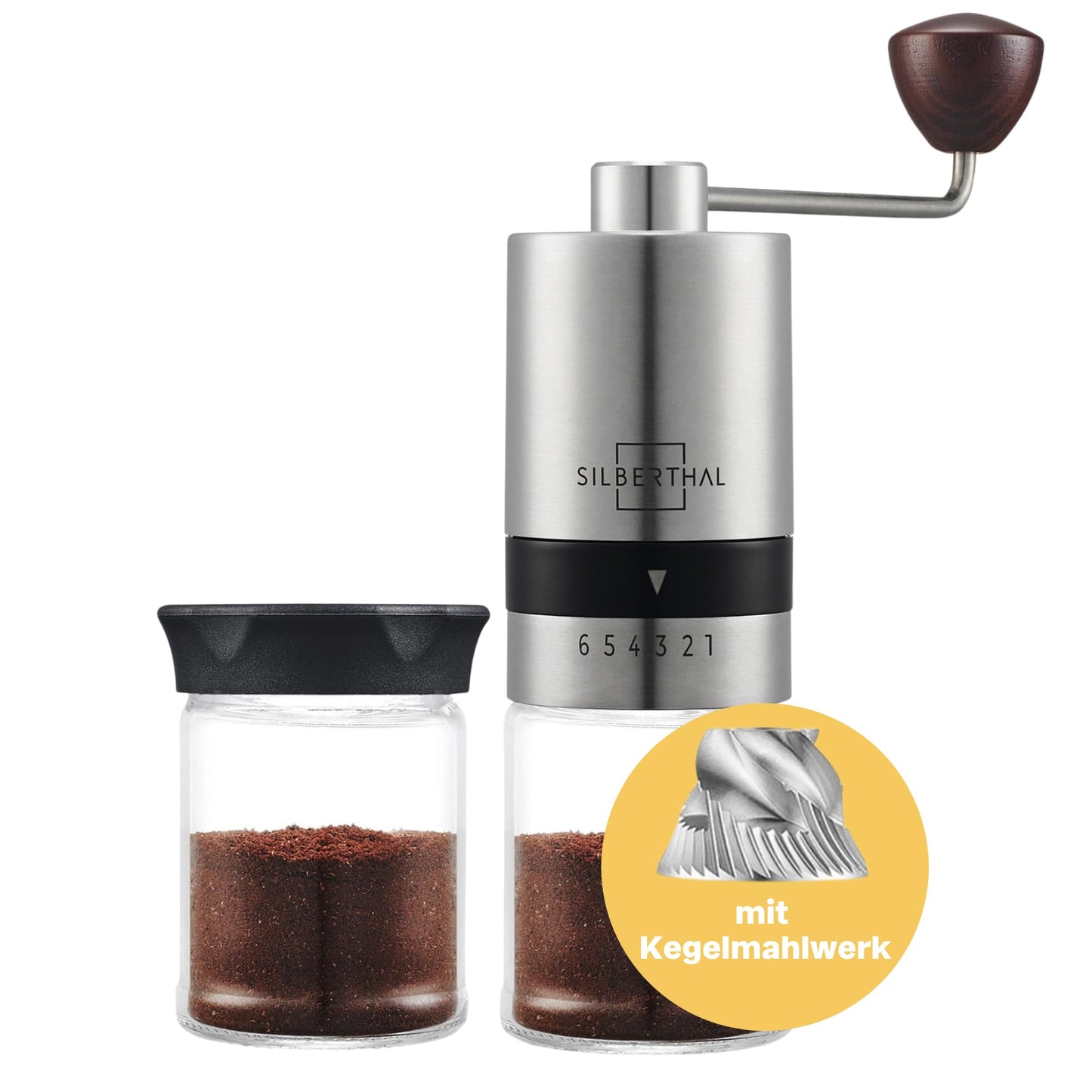 SILBERTHAL Manual Coffee Grinder – Adjustable Conical Burr, Stainless Steel & Glass