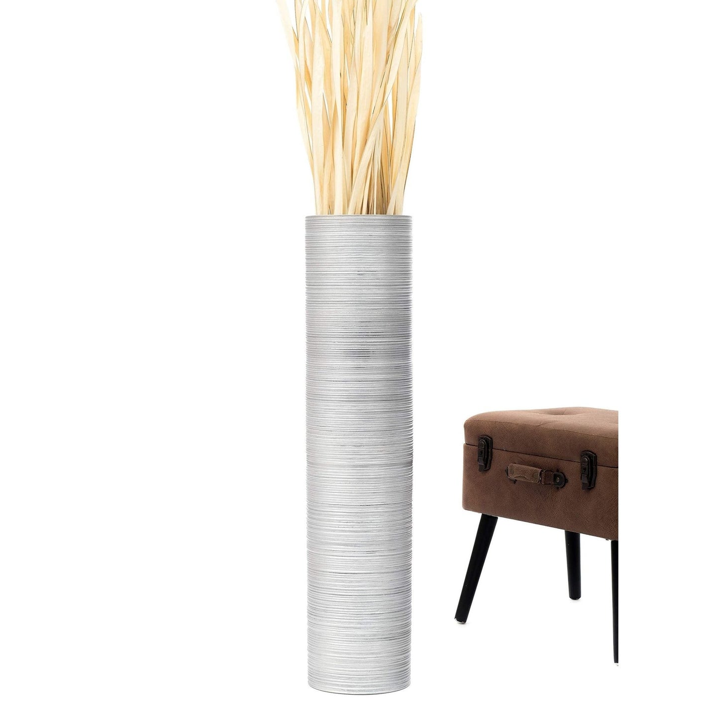 Leewadee Large Floor Vase 70 cm | Tall White Wooden Vase for Pampas Grass and Decorative Branches – Modern Home Decor