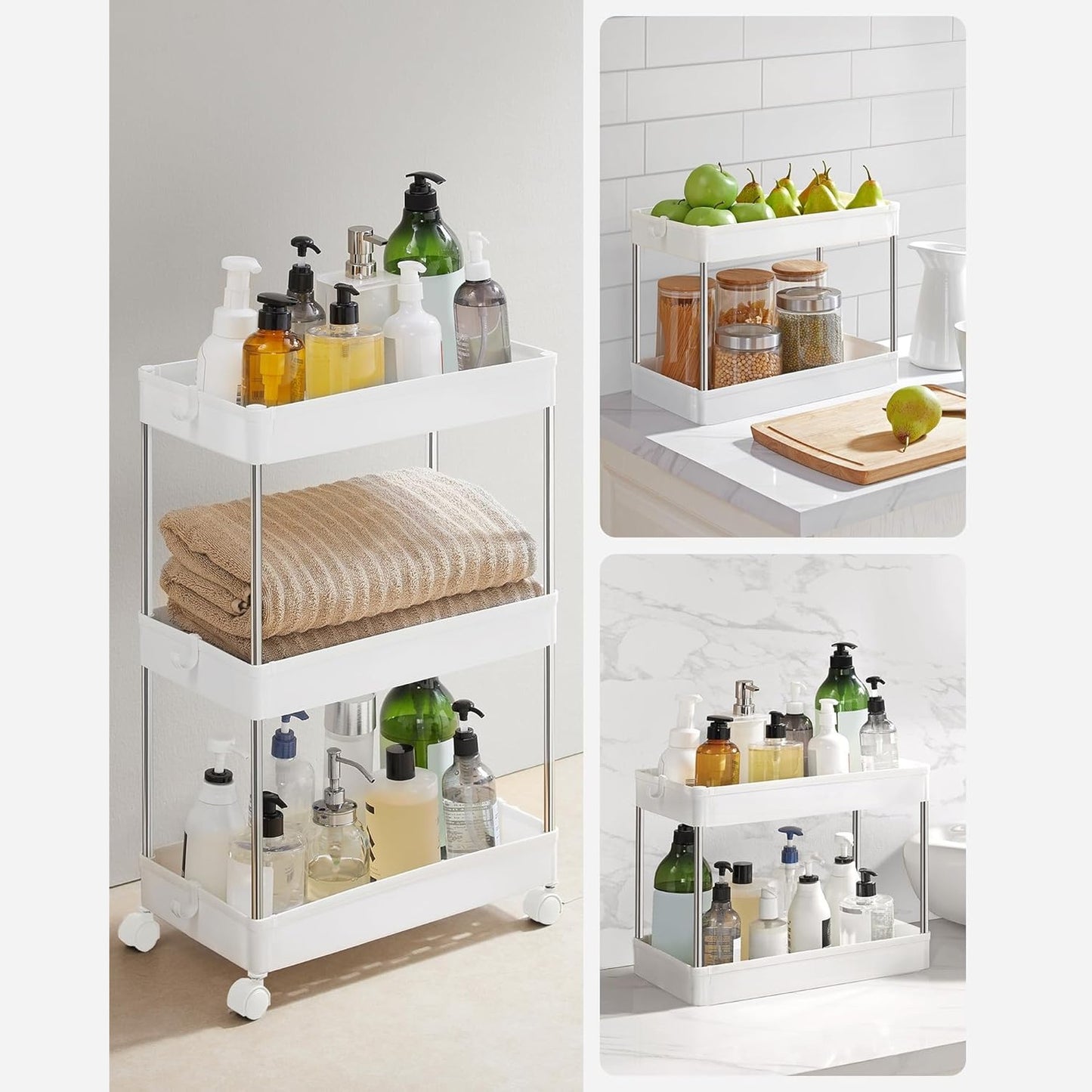 SONGMICS kapea 4-tasoinen säilytyskärry pyörillä – keittiöön ja kylpyhuoneeseen (40 × 12,5 × 86 cm)
