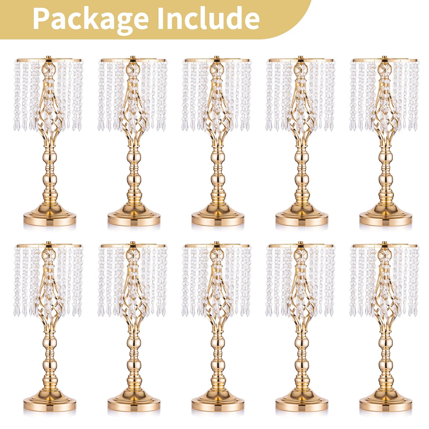 Nuptio Kristall-Blumenständer, Hochzeitsdekoration für Tische, 26 cm Höhe, Blumenhalter, Mittelstück, Metall-Blumenvase für Hochzeit, Party, Empfang, Esszimmer, Wohnzimmer, Dekoration, 2 Stück