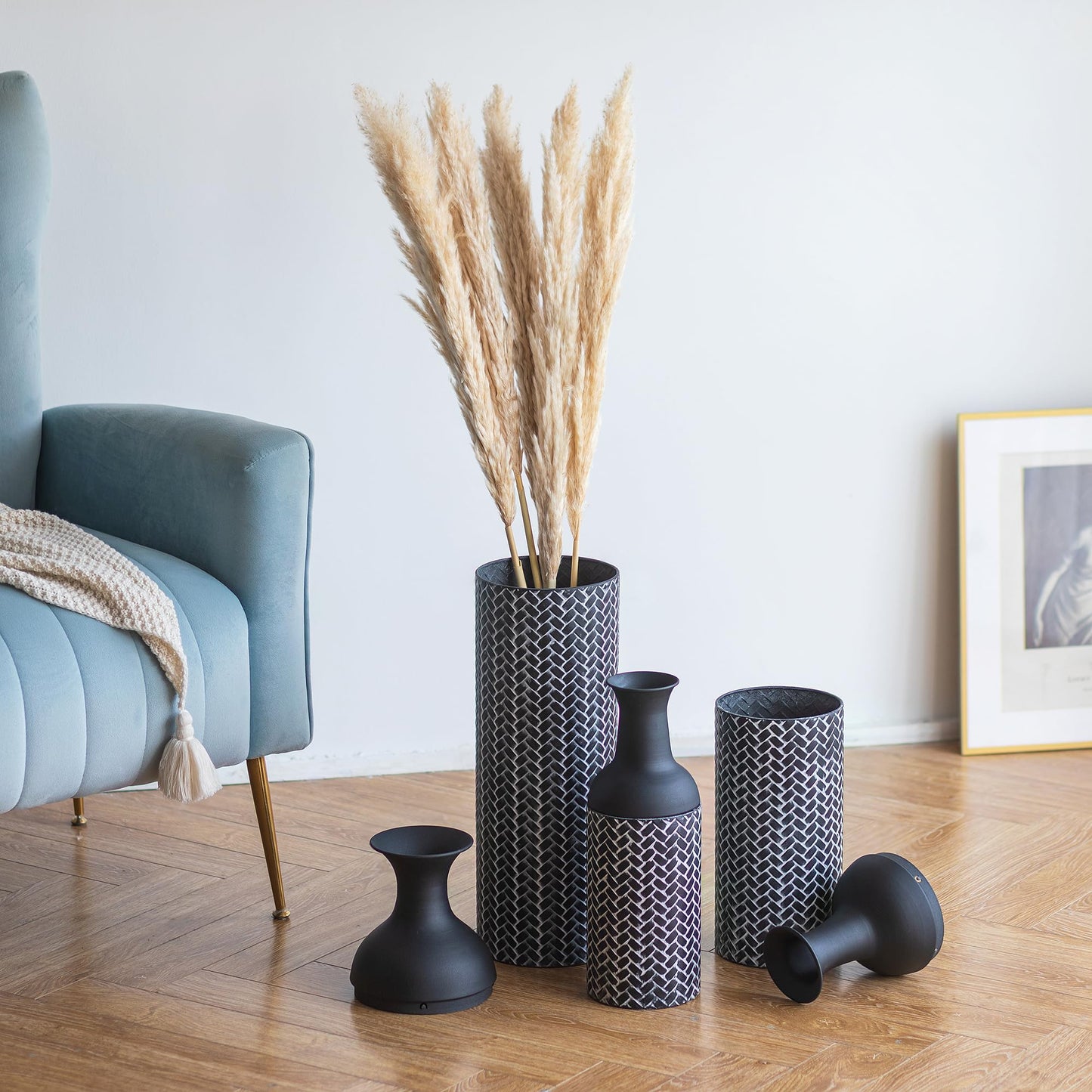 Musta metallivaasisetti 68/51/41 cm