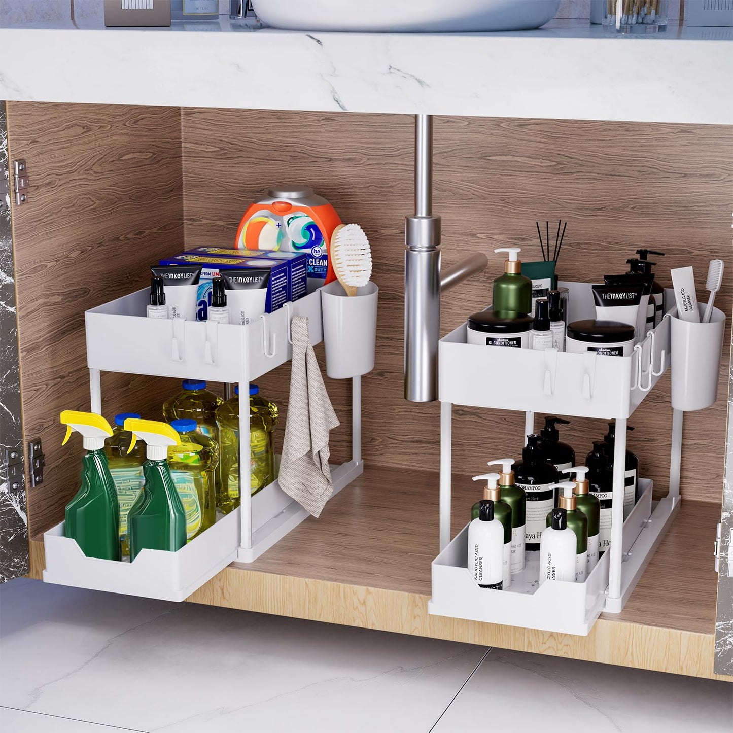 Puricon 2-tasoinen altaan aluskori – monikäyttöinen keittiöhylly ja mausteteline (musta)