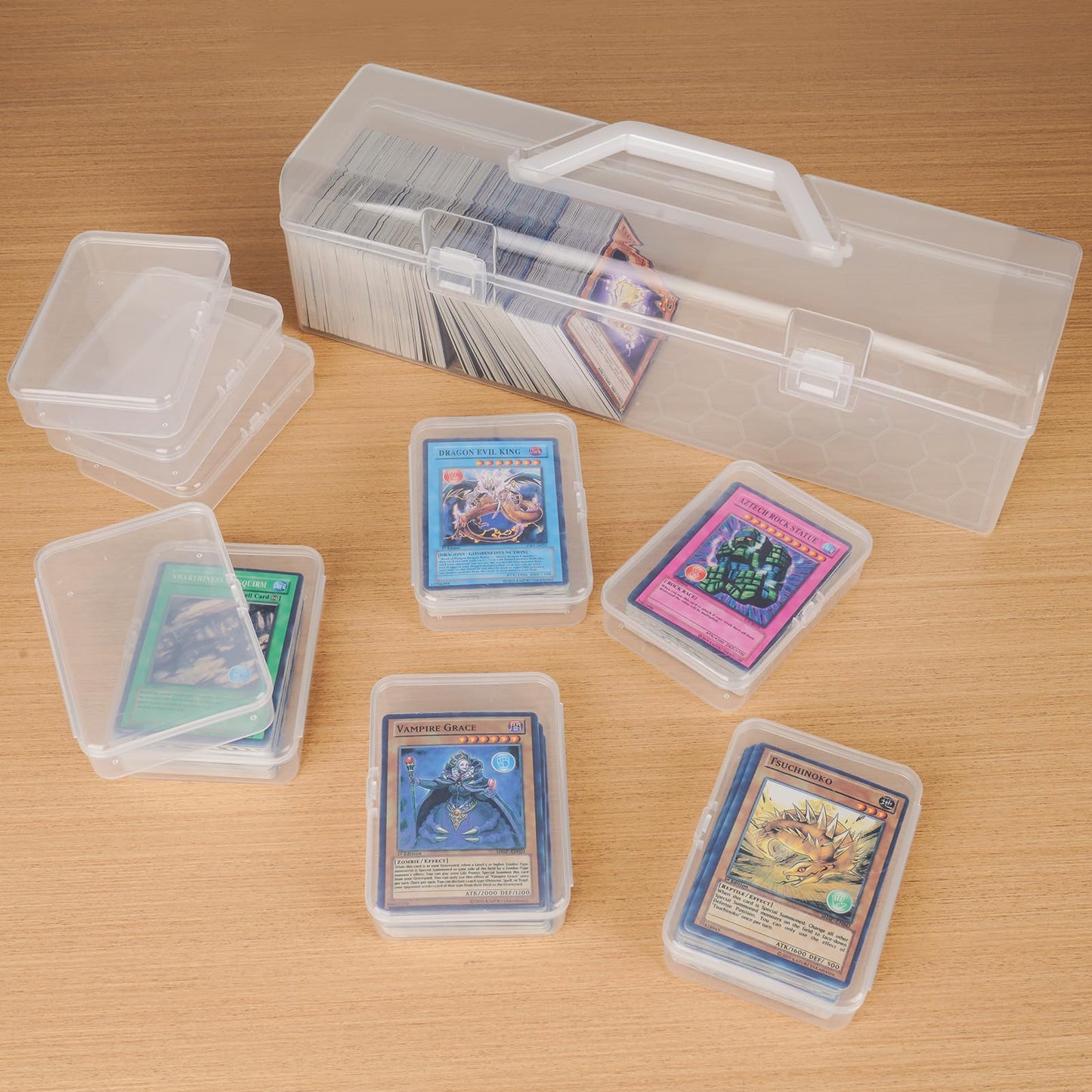 NiHome Transparent Trading Card Storage Box with 9 Compartments – Water & Dustproof, Portable Handle Case