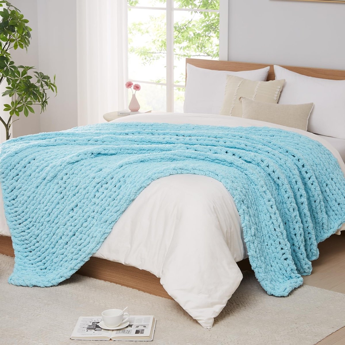 Handmade Chenille Chunky Knit Blanket – Ultra Soft & Stylish Throw - Easiley - B0CPJ41MBW