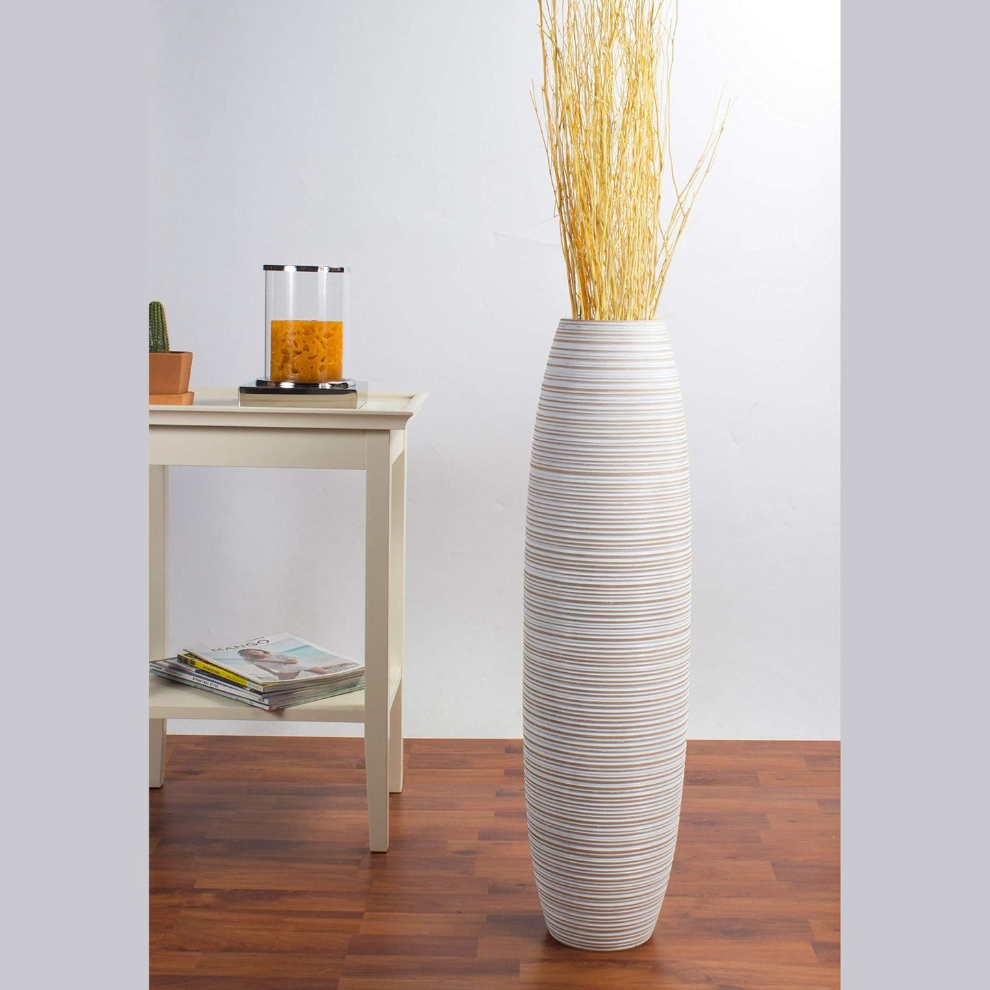 Large Gold Floor Vase 70 cm | Tall Wooden Design Vase for Pampas Grass and Decorative Branches – Modern Home Decor