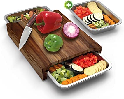 Premium Acacia Chopping Board with Crumb Trays – Extra Large Non-Slip Wooden Board (Upgraded Version)