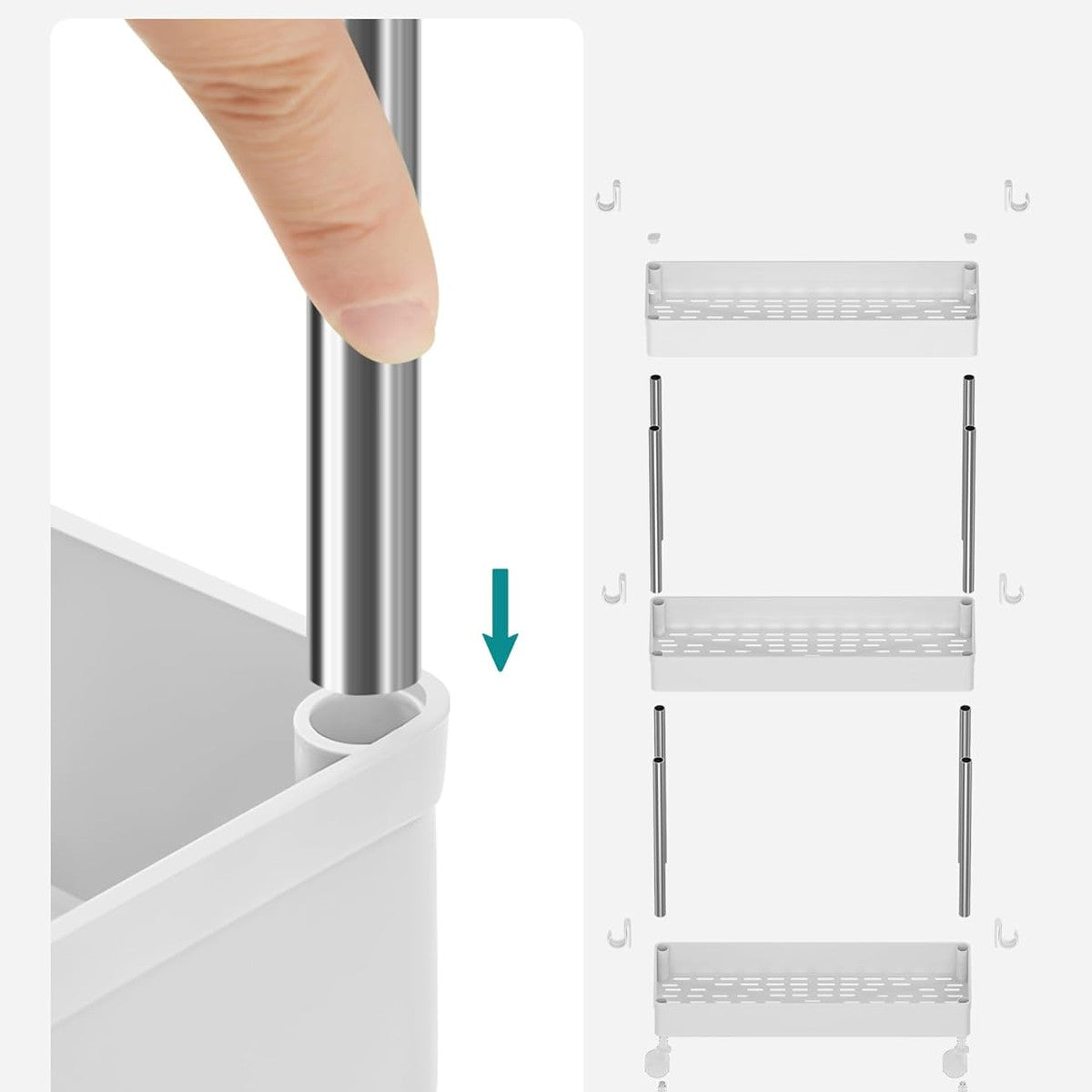 SONGMICS kapea 4-tasoinen säilytyskärry pyörillä – keittiöön ja kylpyhuoneeseen (40 × 12,5 × 86 cm)