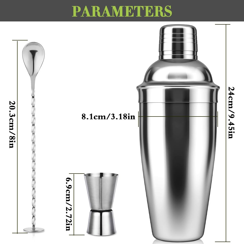 Cocktail Shakers, 25oz 750ML Martini Shaker Getränke Shaker mit eingebautem Sieb für Barkeeper, Edelstahl-Bar-Shaker für Familien, Bars Weihnachten Party, Margarita-Mixer für Mixgetränke