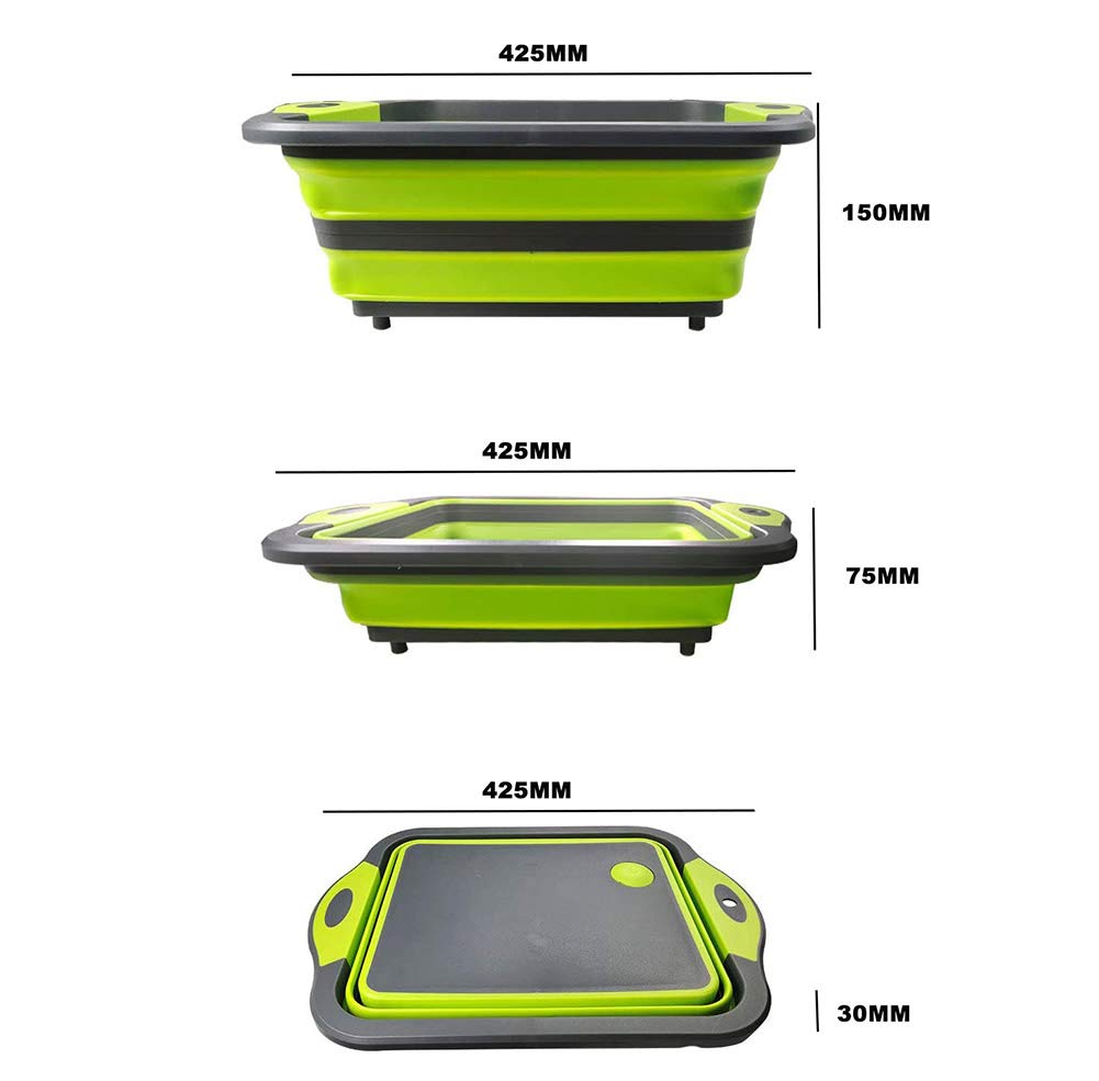 Foldable Chopping Board with Integrated Strainer – Portable Sink Draining Board for Camping & Kitchen (Green)