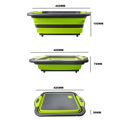 Foldable Chopping Board with Integrated Strainer – Portable Sink Draining Board for Camping & Kitchen (Green)