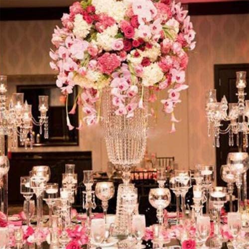 Nuptio Kristall-Blumenständer, Hochzeitsdekoration für Tische, 26 cm Höhe, Blumenhalter, Mittelstück, Metall-Blumenvase für Hochzeit, Party, Empfang, Esszimmer, Wohnzimmer, Dekoration, 2 Stück