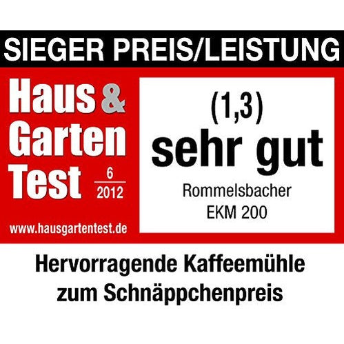ROMMELSBACHER Kaffeemühle EKM 200 – aromaschonendes Scheibenmahlwerk, Mahlgrad einstellbar von grob bis fein, 2-12 Portionen, Füllmenge Bohnenbehälter 250 g, 110 Watt, schwarz
