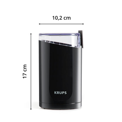 Krups F20342 Kaffeemühle und Gewürzmühle in Einem, Leistungsstarker Motor, Mahlgrad variabel, 75g Füllmenge, Schlagmesser aus Edelstahl, Sicherheitsdeckel, Anti-Rutsch-Füße, Schwarz