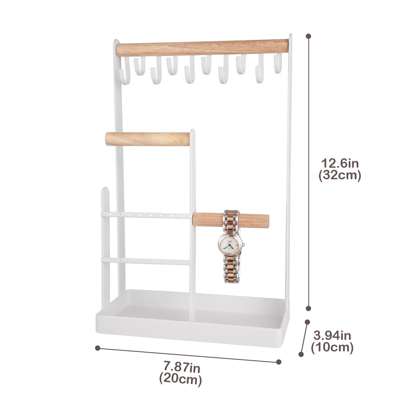 ProCase 4-Tier Jewelry Organizer – Necklace Stand with Ring Tray, Cute Aesthetic Storage Rack for Bracelets, Earrings, and Rings (White)