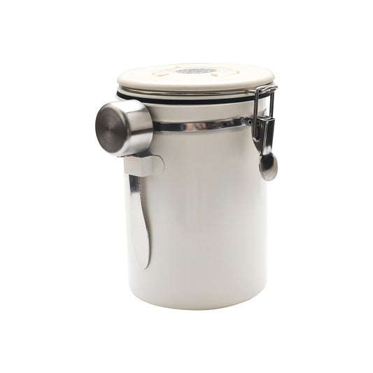 Airtight Coffee Bean Container 1.8 L – Stainless Steel Coffee Canister for Long-Lasting Freshness (Cream White)