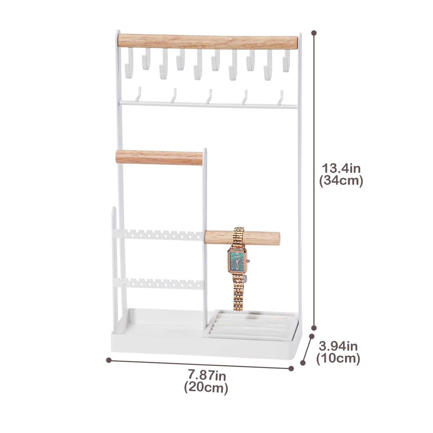 ProCase 4-Tier Jewelry Organizer – Necklace Stand with Ring Tray, Cute Aesthetic Storage Rack for Bracelets, Earrings, and Rings (White)