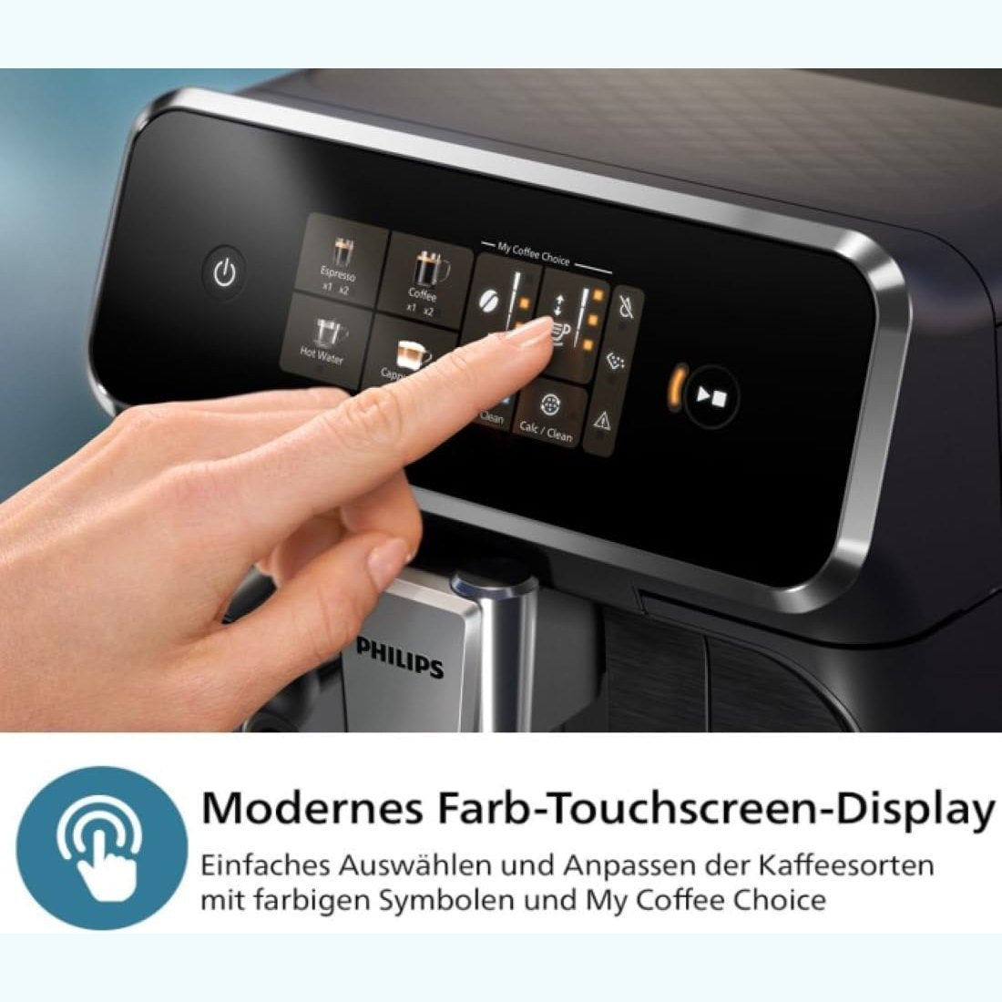 Philips 2300 Serie Vollautomatische Espressomaschine - 4 Getränke, modernes Farb-Touchscreen-Display, LatteGo-Milchsystem, SilentBrew, Keramikmahlwerk, AquaClean-Filter. Weißes Chrom (EP2333/40)