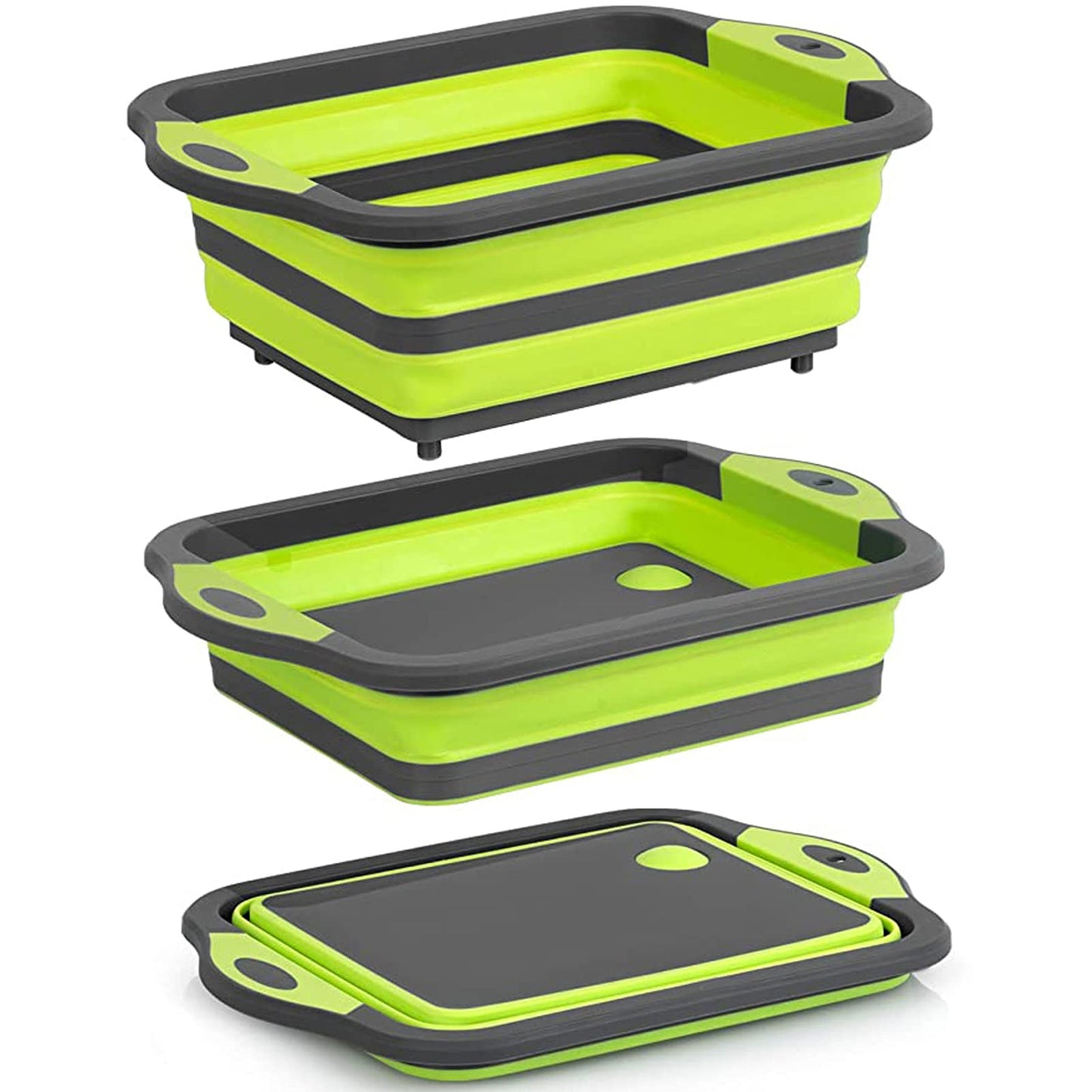Foldable Chopping Board with Integrated Strainer – Portable Sink Draining Board for Camping & Kitchen (Green)