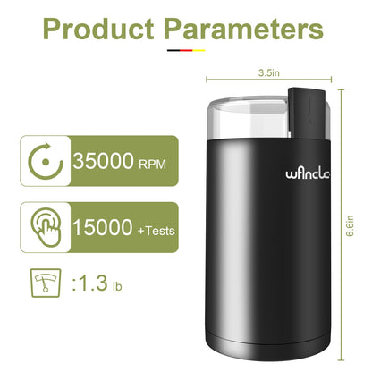 Kaffeemühle, Wancle Elektrische Kaffemühle für Bohnen ＆ Gewürze, Edelstahl Klinge, Schüssel, Kaffeemühle mit sauberer Bürste mit einem Knopf für Grob- und Feinmühle (Schwarz+Schwarz)