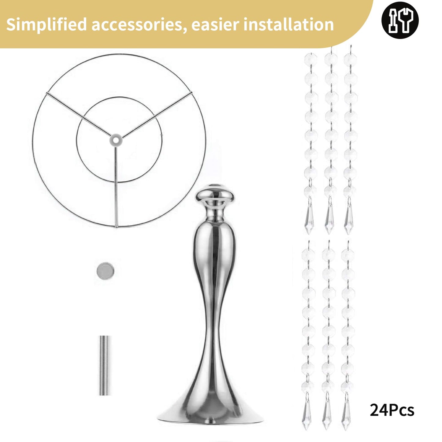 Nuptio Kristall-Blumenständer, Hochzeitsdekoration für Tische, 26 cm Höhe, Blumenhalter, Mittelstück, Metall-Blumenvase für Hochzeit, Party, Empfang, Esszimmer, Wohnzimmer, Dekoration, 2 Stück