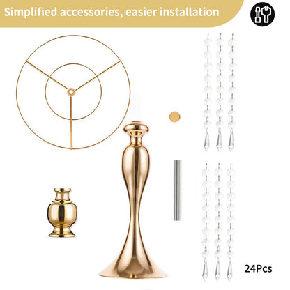 Nuptio Kristall-Blumenständer, Hochzeitsdekoration für Tische, 26 cm Höhe, Blumenhalter, Mittelstück, Metall-Blumenvase für Hochzeit, Party, Empfang, Esszimmer, Wohnzimmer, Dekoration, 2 Stück