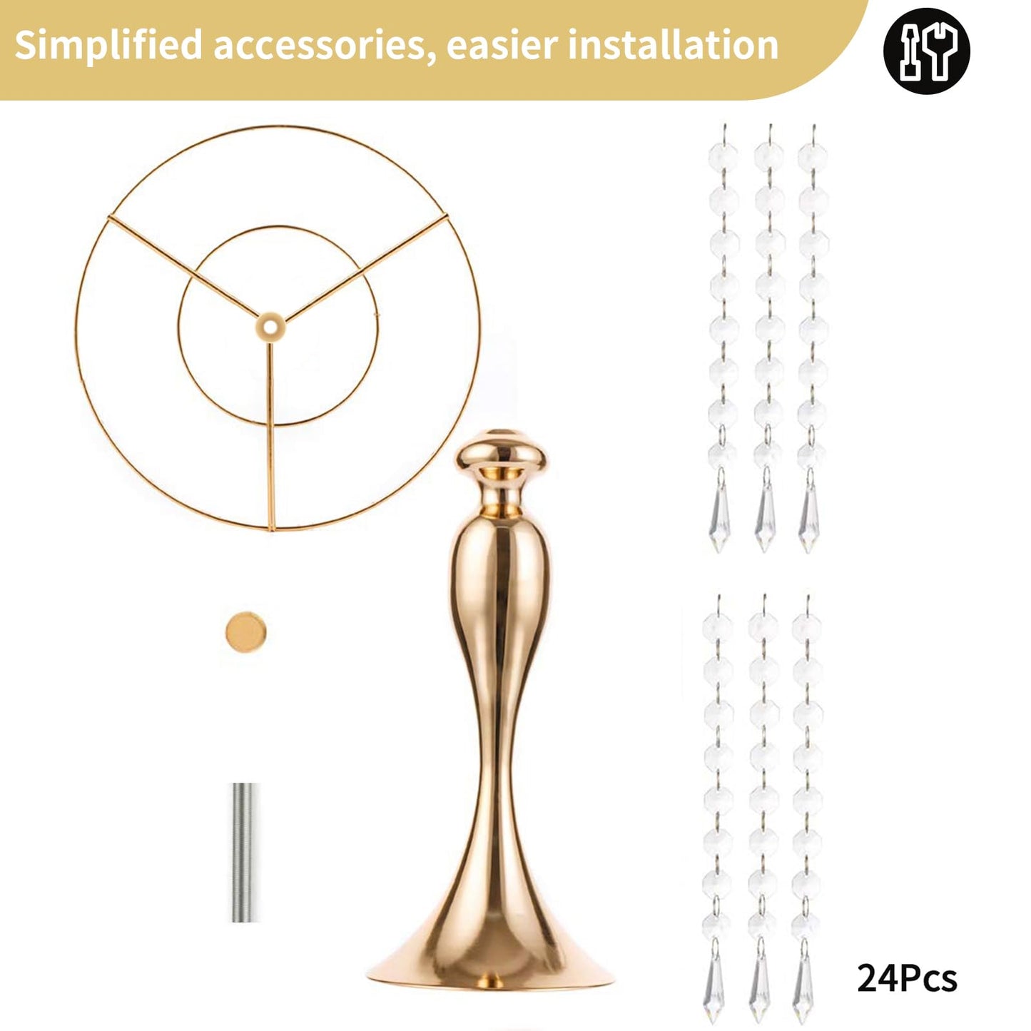 Nuptio Kristall-Blumenständer, Hochzeitsdekoration für Tische, 26 cm Höhe, Blumenhalter, Mittelstück, Metall-Blumenvase für Hochzeit, Party, Empfang, Esszimmer, Wohnzimmer, Dekoration, 2 Stück