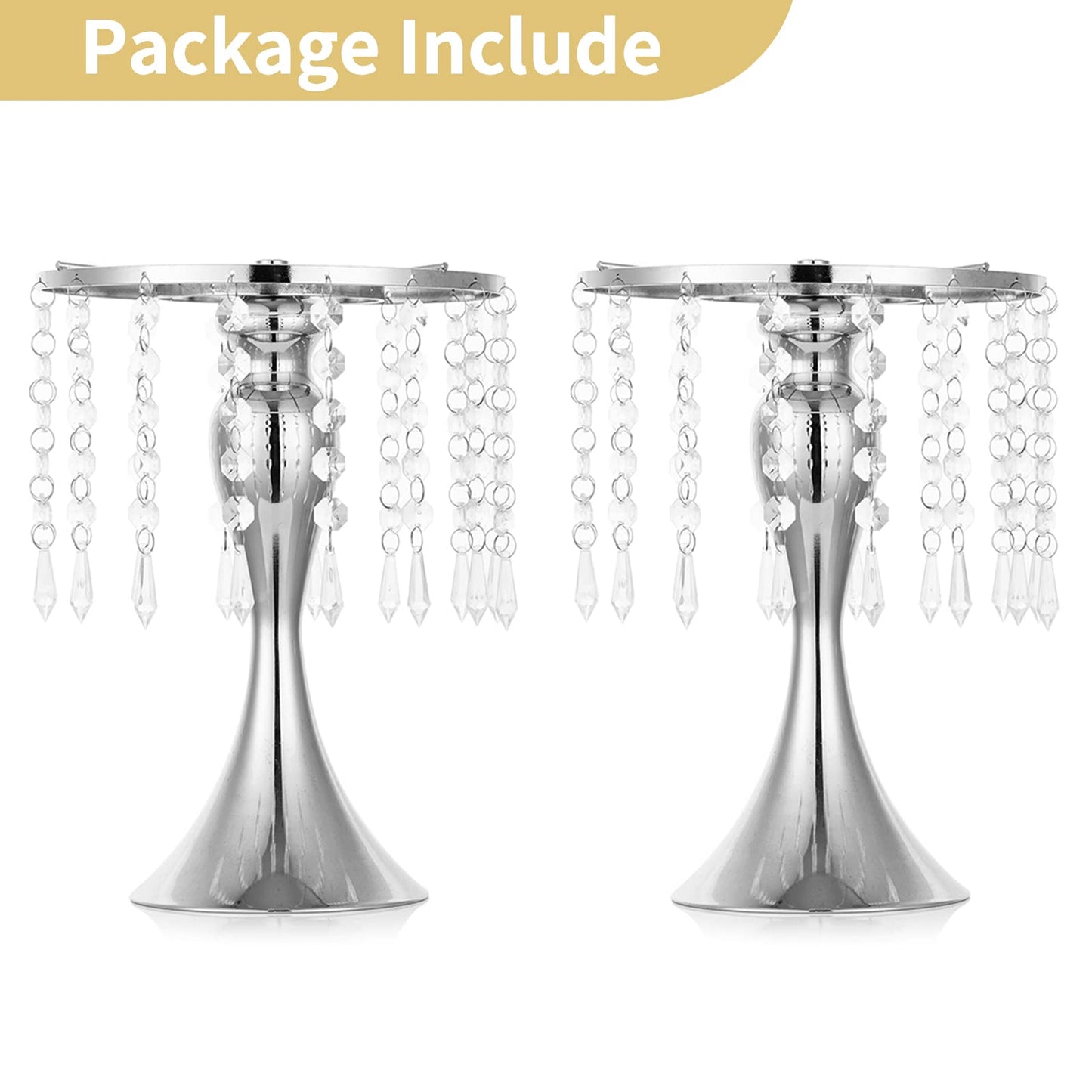 Nuptio Kristall-Blumenständer, Hochzeitsdekoration für Tische, 26 cm Höhe, Blumenhalter, Mittelstück, Metall-Blumenvase für Hochzeit, Party, Empfang, Esszimmer, Wohnzimmer, Dekoration, 2 Stück