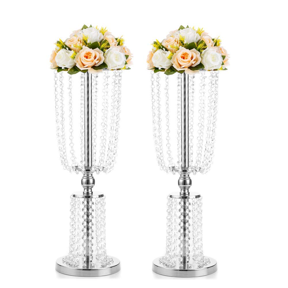 Nuptio Kristall-Blumenständer, Hochzeitsdekoration für Tische, 26 cm Höhe, Blumenhalter, Mittelstück, Metall-Blumenvase für Hochzeit, Party, Empfang, Esszimmer, Wohnzimmer, Dekoration, 2 Stück