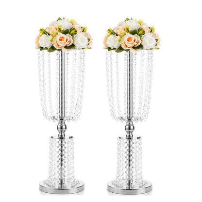 Nuptio Kristall-Blumenständer, Hochzeitsdekoration für Tische, 26 cm Höhe, Blumenhalter, Mittelstück, Metall-Blumenvase für Hochzeit, Party, Empfang, Esszimmer, Wohnzimmer, Dekoration, 2 Stück