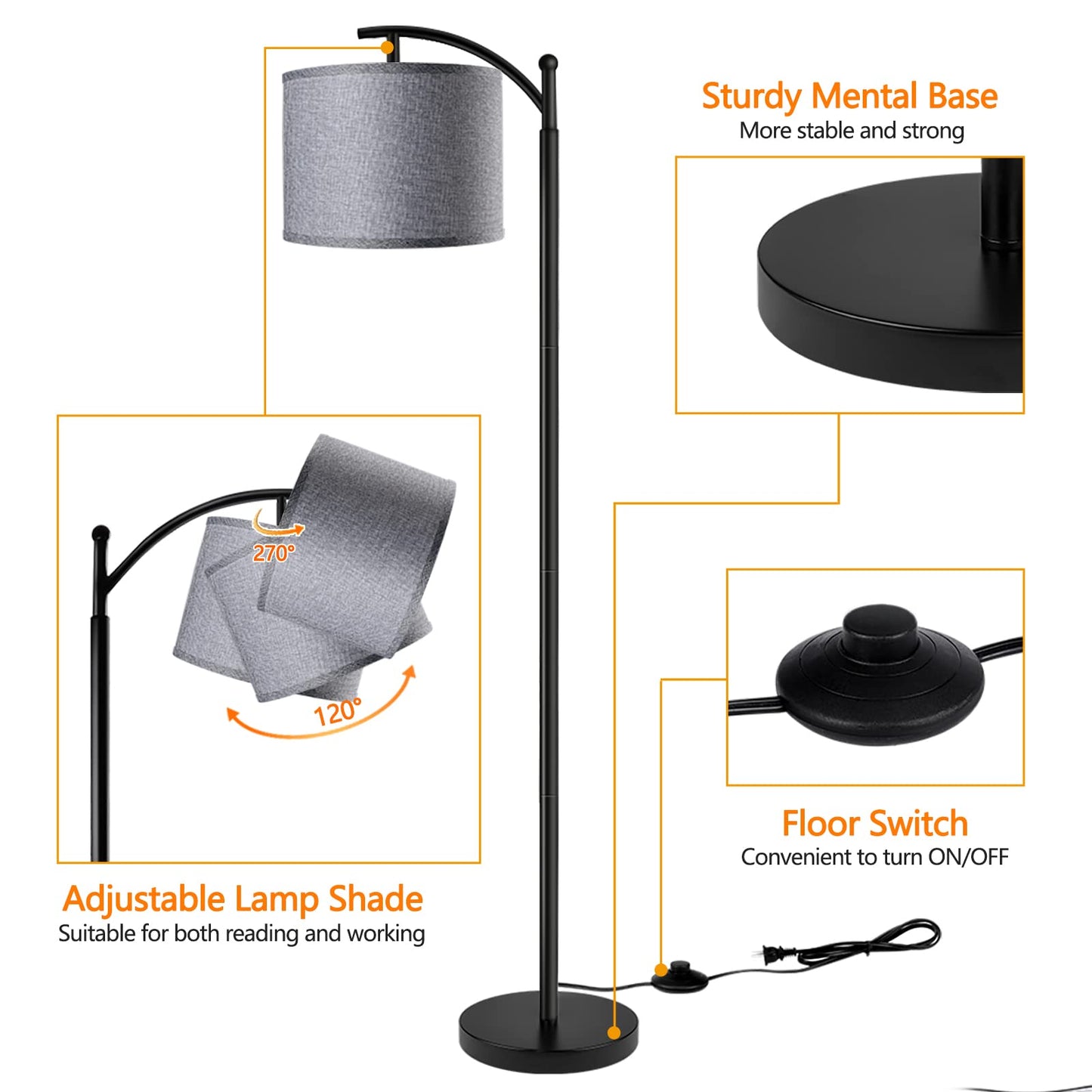 Rottogoon Industrial Floor Lamp – LED Standing Lamp with 9W Bulb & Beige Shade (Oil-Rubbed Bronze).