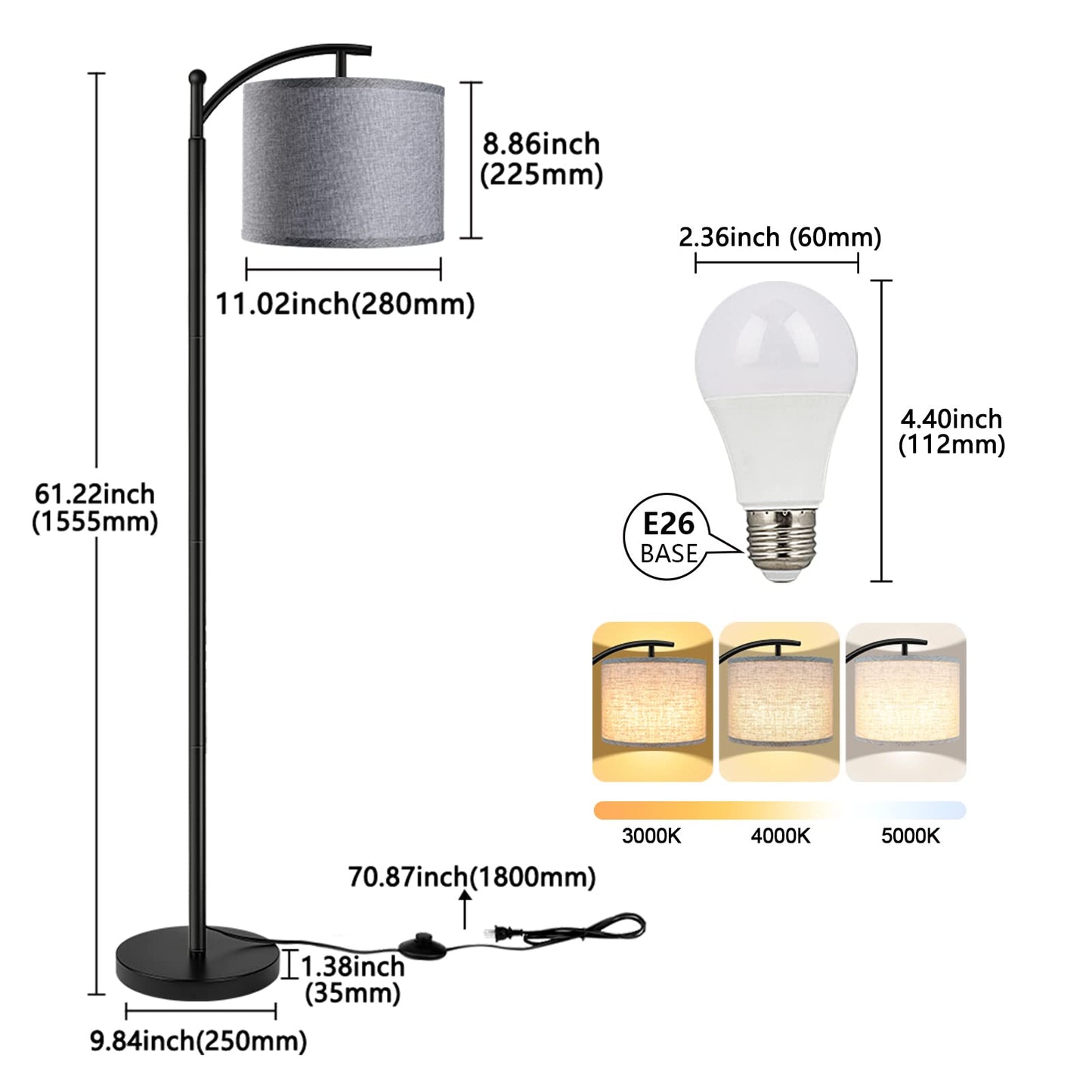 Rottogoon Industrial Floor Lamp – LED Standing Lamp with 9W Bulb & Beige Shade (Oil-Rubbed Bronze).