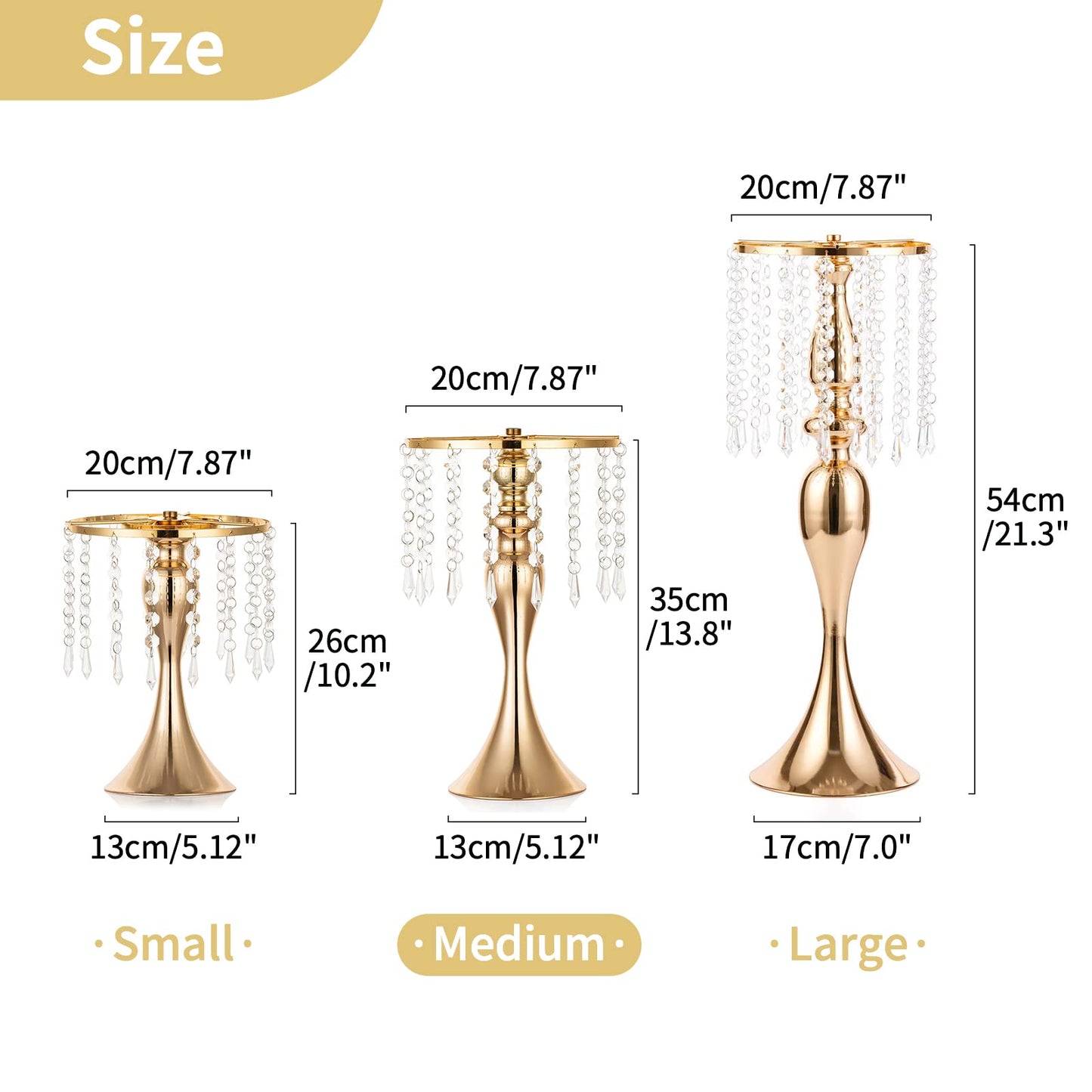 Nuptio Kristall-Blumenständer, Hochzeitsdekoration für Tische, 26 cm Höhe, Blumenhalter, Mittelstück, Metall-Blumenvase für Hochzeit, Party, Empfang, Esszimmer, Wohnzimmer, Dekoration, 2 Stück