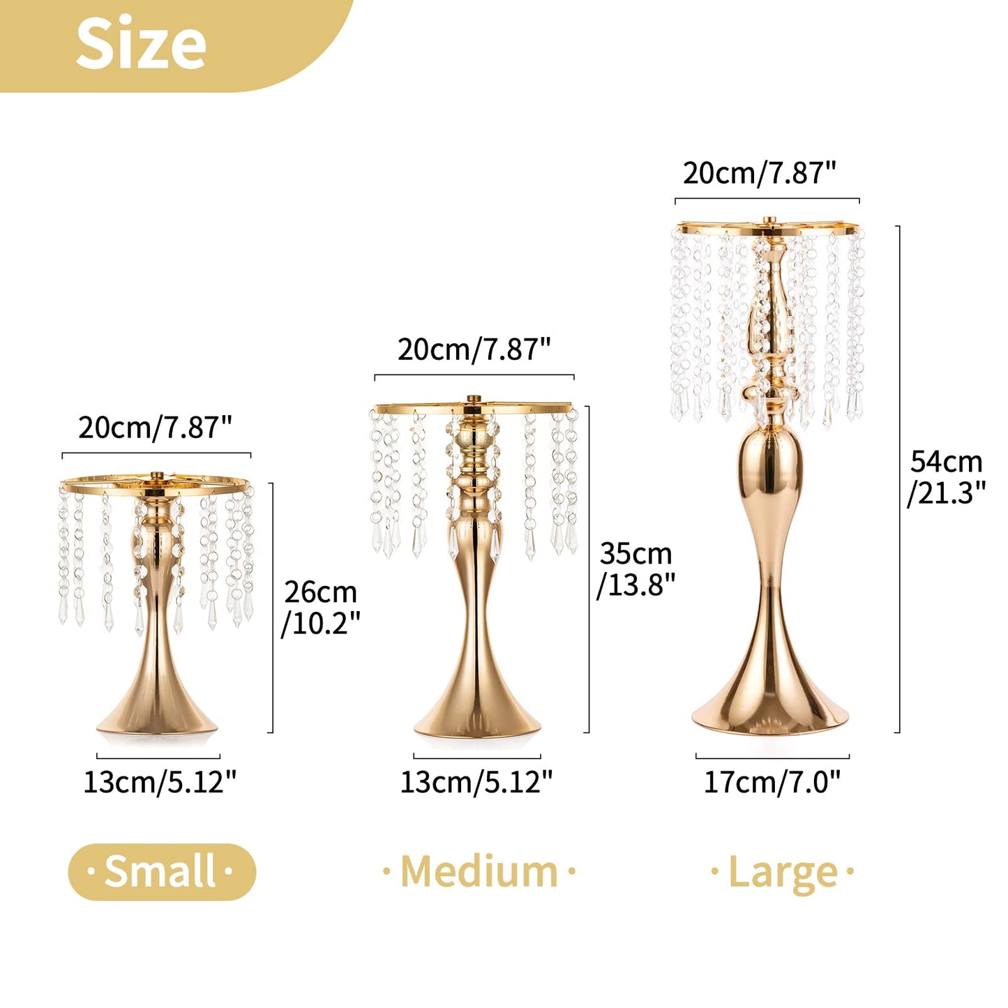 Nuptio Kristall-Blumenständer, Hochzeitsdekoration für Tische, 26 cm Höhe, Blumenhalter, Mittelstück, Metall-Blumenvase für Hochzeit, Party, Empfang, Esszimmer, Wohnzimmer, Dekoration, 2 Stück