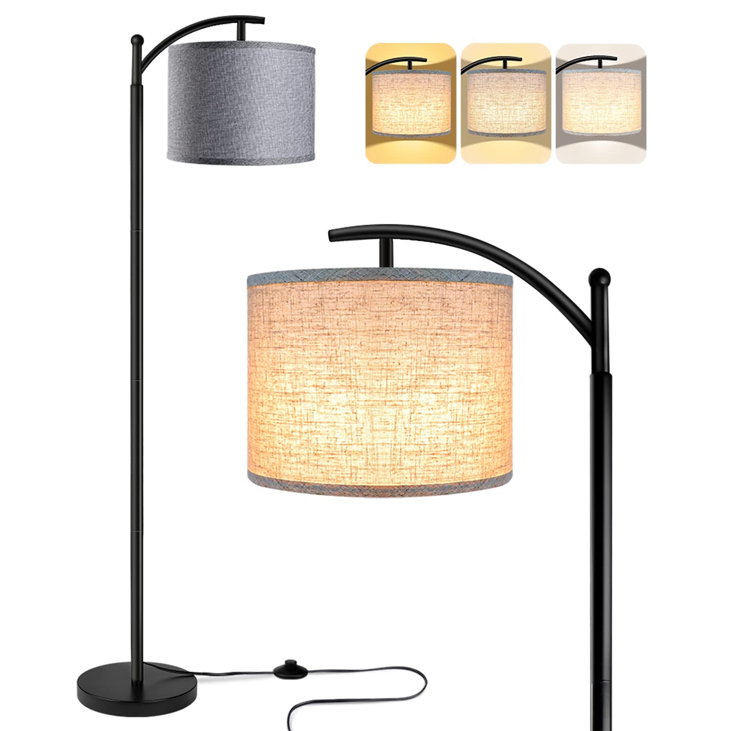 Rottogoon Industrial Floor Lamp – LED Standing Lamp with 9W Bulb & Beige Shade (Oil-Rubbed Bronze).