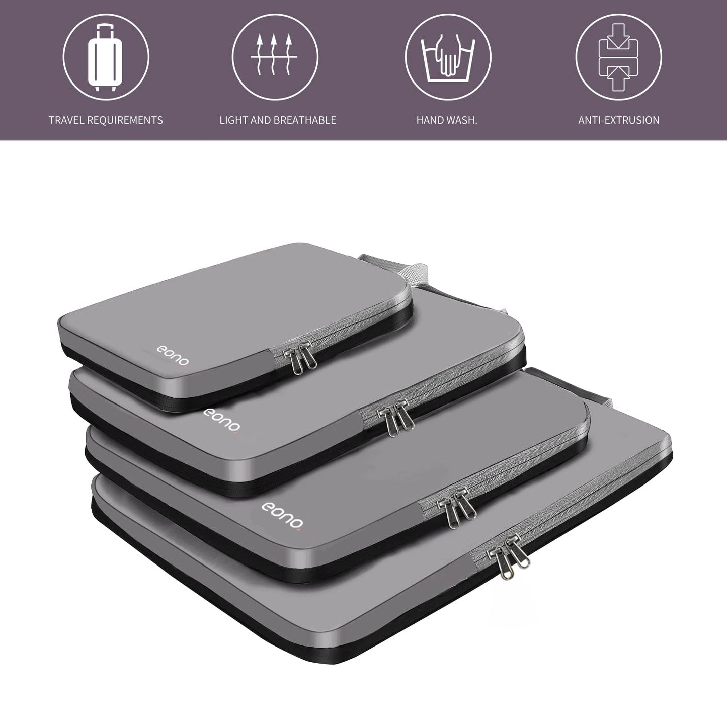 Eono Essentials Compressible Packing Cubes – 4/6-Piece Travel Luggage Organiser Set