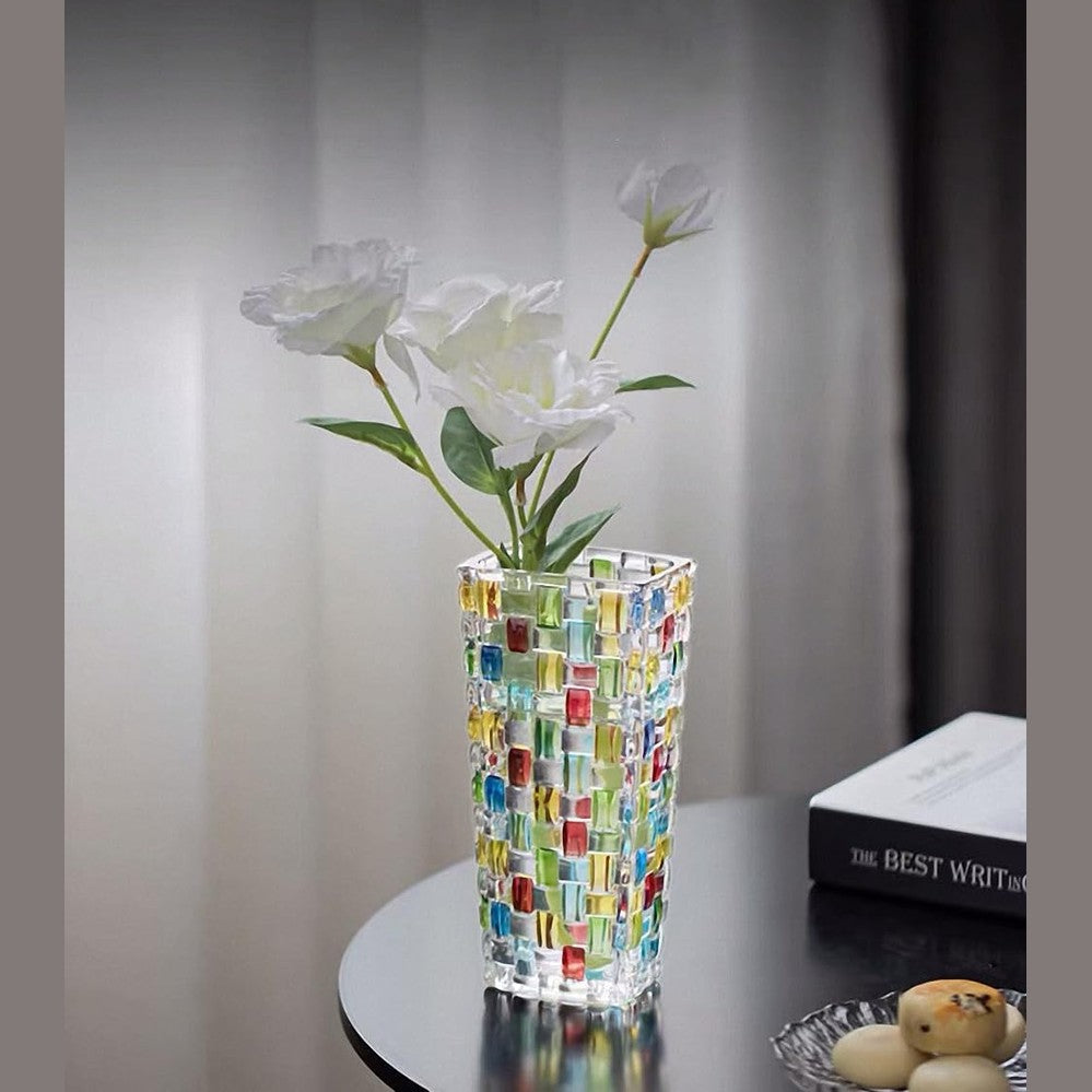 19,5 cm käsinmaalattu värikäs punottu lasimaljakko – kukka-asetelmiin, häihin & sisustukseen