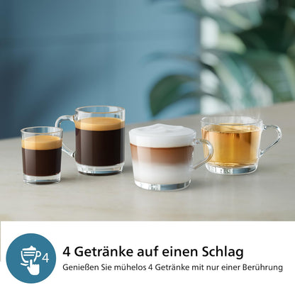 Philips 2300 Serie Vollautomatische Espressomaschine - 4 Getränke, modernes Farb-Touchscreen-Display, LatteGo-Milchsystem, SilentBrew, Keramikmahlwerk, AquaClean-Filter. Weißes Chrom (EP2333/40)