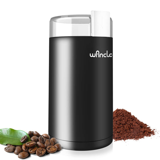 Kaffeemühle, Wancle Elektrische Kaffemühle für Bohnen ＆ Gewürze, Edelstahl Klinge, Schüssel, Kaffeemühle mit sauberer Bürste mit einem Knopf für Grob- und Feinmühle (Schwarz+Schwarz)
