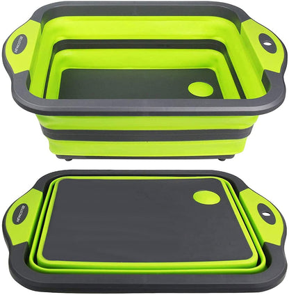 Foldable Chopping Board with Integrated Strainer – Portable Sink Draining Board for Camping & Kitchen (Green)